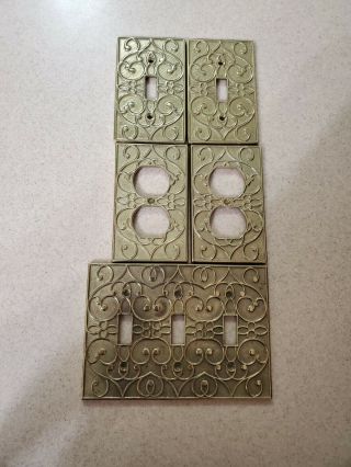 5 Vintage Antique Brass Metal Bronzed Wall Switch Plate & Outlet Covers