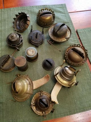 Vtg Antique Oil Kerosene Lamp Burners Parts Eagle P&a Risdon Vandyke Brass Tin