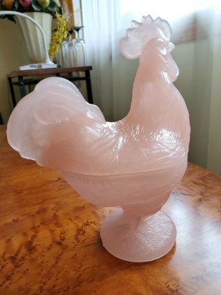 Pink Opaline Glass Rooster Portieux Vallerysthal 8 " Candy Dish