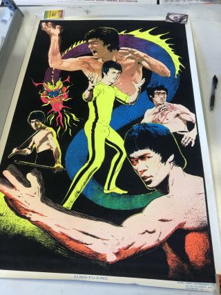 Vintage Blacklight Poster Kung - Fu King Bruce Lee 1981 Japanese Dragon Badass