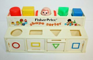 Vintage 1974 Fisher Price 412 Shape Sorter Play Set W/ Blocks Squeaker