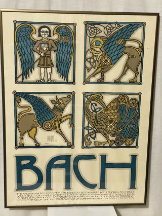 Vintage California Bach Society Framed Poster By David Lance Goines 1973