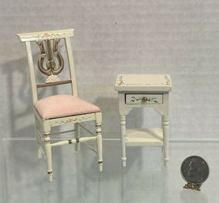 Vintage Fantastic Merch Floral Side Chair & Night Stand Dollhouse Miniature 1:12