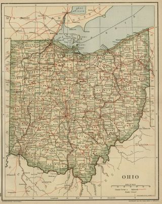 Ohio Map Dated 1891 Towns,  Counties,  Canals,  Railroads,  Area,  Population