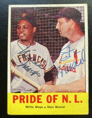 Rare Signed By Both Willie Mays & Stan Musial 1963 Topps 138 Pride Of Nl Vg/ex