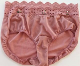 Vtg Olga Dusty Rose Silky Nylon & 3 " Lace Waistband Back Seamed Panty Brief 6/m