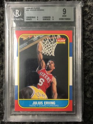 1986 Fleer Julius Erving 31 Basketball Card Bgs 9.  Authentic Check Pics