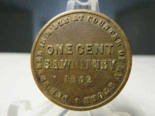1852 Us Token One Cent S.  A.  Whitney Glass Bros.  Jersey Trade Money Coins Usa