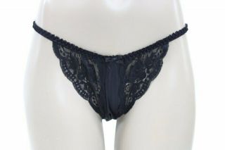 Vintage Olga Chantilly String Bikini Panties Black Lace 7 Large Usa