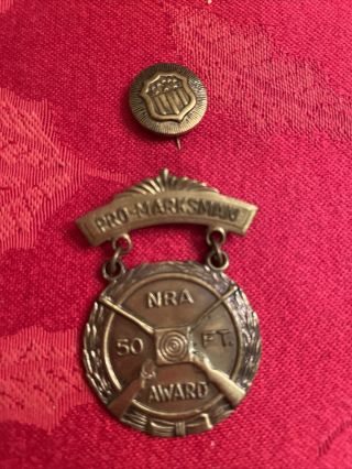 Nra 50 Ft.  Shooting Pro Marksman Award Medal Brass And The Small Pin Vintage