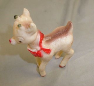 Vintage 1950s Hard Plastic Rudolph The Red Nose Reindeer Ornament 3 1/2 " Tall