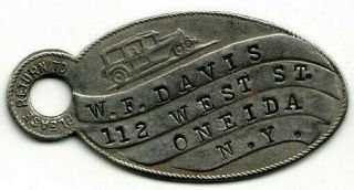 Oneida York Id Key Tag - W.  F.  Davis - Early Automobile - 1920 