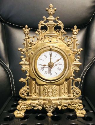 Very Ornate & Unusual Antique Gustav Becker German Alarm Clock