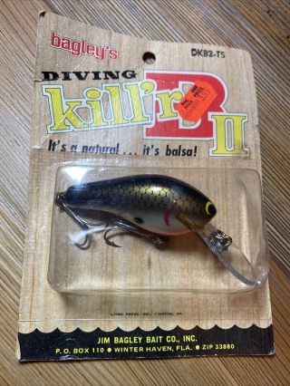 Vintage Fishing Lure Bagley’s Diving Killer B2 Florida Great Color On Card