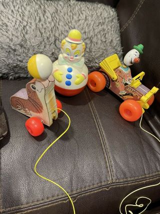 Vintage 1960’s Jalopy String Pull Toy Suzi Seal And Sanitoy Wobble Clown Nr