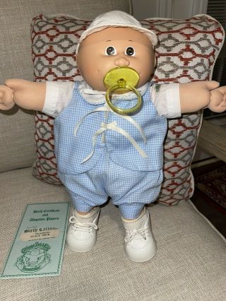 Vintage 1985 Cabbage Patch Doll Preemie Adoption Papers Cpk Blue Outfit Boy