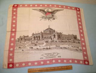 1876 Centennial Memorial Hall & Eagle Patriotic Cotton Handkerchief