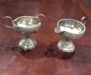 Vintage Sterling Reinforced With Cement Creamer & Open Sugar Bowl