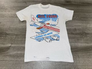 Vtg 1986 Neil Young Concert Tour Shirt Medium Landing On Water 80 