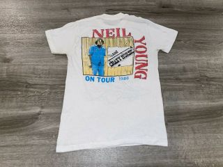 VTG 1986 Neil Young Concert Tour Shirt Medium Landing on Water 80 ' s Band Rock 2