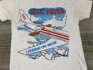 VTG 1986 Neil Young Concert Tour Shirt Medium Landing on Water 80 ' s Band Rock 3