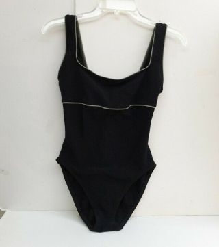 Anne Klein Womens Swimsuit Black One Piece Built In Bra Hi Cut Thigh Vintage 6