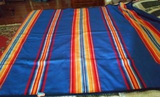 Rare Vintage 80”x 64” Pendleton Multi - Color Stripe Wool/cotton Blanket