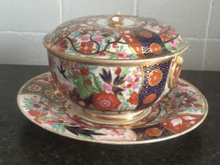 Stunning Antique Flight/barr Worcester Imiri Porcelain Lidded Pot & Stand