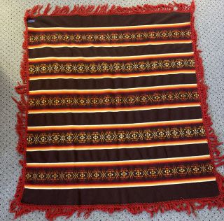 Vintage Pendleton Beaver State Wool Blanket Aztec Design Brown & Red 56” X 64”