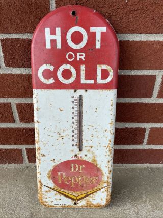 Antique Vintage Hot Or Cold Dr Pepper Soda Advertisement Thermometer Sign Old