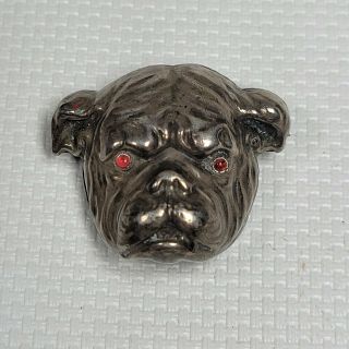 Vintage Antique Sterling Victorian Edwardian English Bulldog Red Eyes Brooch Pin