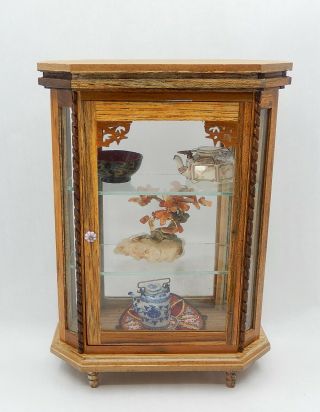 Vintage Wooden Curio Cabinet With Glass Shelves Artisan Dollhouse Miniature 1:12