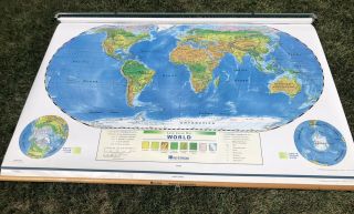 Vintage Nystrom Pull Down World Usa Map 65” X 52 " 2 Panel Classroom School 1lc1