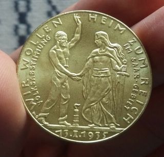 German Medal Third Reichs Coin Saar 1935 Bronze Souvenir Exonumia German Token
