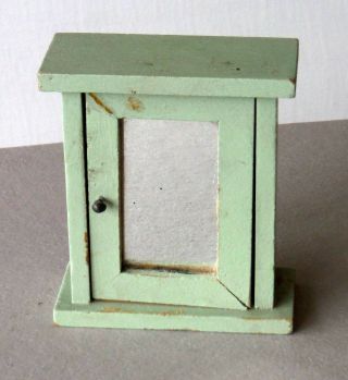 Antique Vintage Dollhouse Miniature Green Wood Medicine Cabinet W Mirror P851