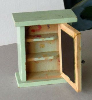 Antique Vintage Dollhouse Miniature Green Wood Medicine Cabinet w Mirror P851 2