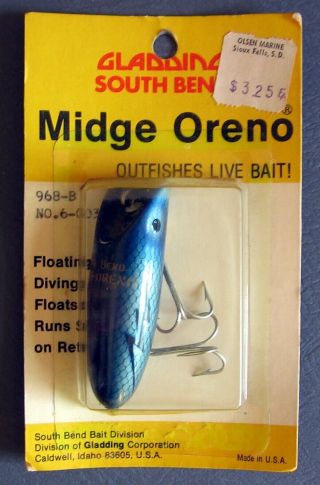 Vintage South Bend Midge Oreno 1/4 Oz.  Fishing Lure - Sparkle Blue Color -