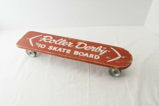 Vintage Collectable 1960s Wooden Roller Derby Skate Board W/ Red White Letters