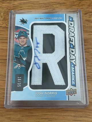 2020 - 21 Ud Sp Game Draft Day Marks Rookie Rc Auto Josh Norris 16/35