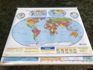 Vintage Nystrom 1ns99 Pull Down World Usa Map 64 " X 52 " 2 Panel Classroom School