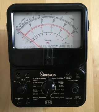 Vintage Simpson Electric 260 Analog Multimeter,  1000v,  10a,  20m Ohms 50,  Years