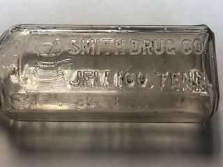Jellico Tenn Vintage Smith Drug Store Co Embossed Bottle Antique Near 3.  75”