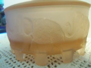 Antique 1930s Satin Glass Pink Elephant Carousel Powder Jar L.  E.  Smith 3