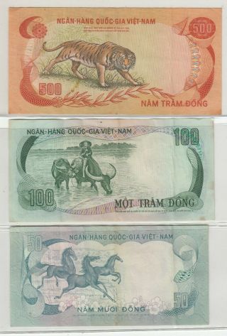 South Vietnam 50/100/500 Dong Banknote 1972