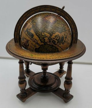 Vintage Old World Globe Wooden Celestial Zodiac Astrology Signs Made In Italy