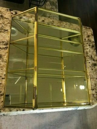 Vintage Brass And Glass Mirror Curio Display Cabinet For Miniatures
