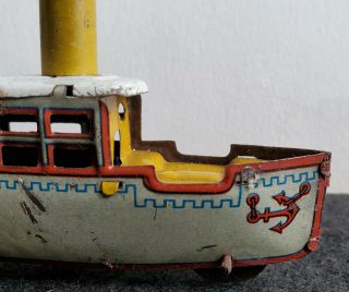 German Penny Toy,  Steamship or Steam Liner,  Antique tin boat 3