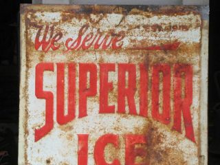 Rare Antique SUPERIOR ICE CREAM SIGN Vintage EMBOSSED 28 