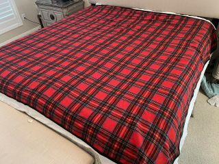 Vintage Pendleton Red Plaid Wool Blanket 99x82 Made In Usa