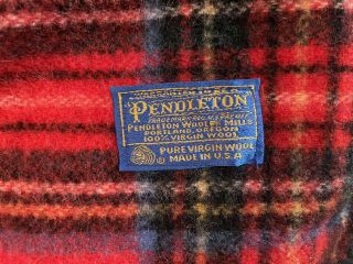 Vintage Pendleton Red Plaid Wool Blanket 99x82 Made In USA 2